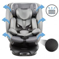 Scaun auto Kidwell GoCar Gri cu isofix, grupa 40-135 cm, i-Size, omologare R129, rotativ 360, protectie laterala ASP - 8