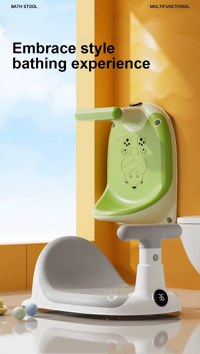 Scaun de baie bebelusi Little Mom Green, cu spatar si ghidon de sustiere, afisaj de temperatura integrat, margini rotunjite si fixare cu ventuze, compatibilitate universala, dimensiune 37 x 27.2 x 20.6 cm - 1