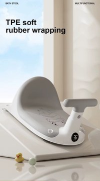 Scaun de baie bebelusi Little Mom Green, cu spatar si ghidon de sustiere, afisaj de temperatura integrat, margini rotunjite si fixare cu ventuze, compatibilitate universala, dimensiune 37 x 27.2 x 20.6 cm - 2