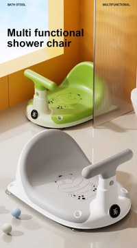 Scaun de baie bebelusi Little Mom Green, cu spatar si ghidon de sustiere, afisaj de temperatura integrat, margini rotunjite si fixare cu ventuze, compatibilitate universala, dimensiune 37 x 27.2 x 20.6 cm - 7