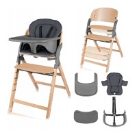 Scaun de masa multifunctional Megan Lionelo, din lemn de fag, 6 luni- adult, reglabil pe inaltime, husa impermeabila, tavita silicon, suport de picioare reglabil, greutate maxima 110 Kg, Gri - 1