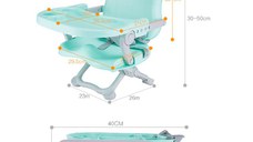 Scaun de masa pentru copii, Little Mom, model tip booster, design compact, pliabil si portabil, inaltime reglabila 4 pozitii, tavita detabila, compatibilitate universala, dimensiune 50 x 30 x 35 cm, Green
