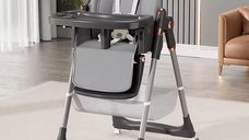 Scaun de masa pentru copii, Little Mom, multifunctional 3 in 1, pliabil, cu Tavita dubla extensibila, cu roti, cos pentru accesorii si husa detasabila, dimensiune 71 x 48 x 89 cm, Grey