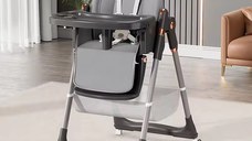 Scaun de masa pentru copii, Little Mom, multifunctional 3 in 1, pliabil, cu Tavita dubla extensibila, cu roti, cos pentru accesorii si husa detasabila, dimensiune 71 x 48 x 89 cm, Grey