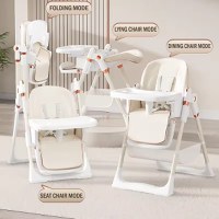 Scaun de masa pentru copii, Little Mom, multifunctional 3 in 1, pliabil, cu Tavita dubla extensibila, cu roti, cos pentru accesorii si husa detasabila, dimensiune 71 x 48 x 89 cm, Grey - 4