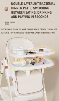 Scaun de masa pentru copii, Little Mom, multifunctional 3 in 1, pliabil, cu Tavita dubla extensibila, cu roti, cos pentru accesorii si husa detasabila, dimensiune 71 x 48 x 89 cm, Grey - 11