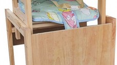 Scaun de masa pentru copii si bebe Novokids Wooden Table Chair Verde transformabil in masuta, din lemn masiv, centura de siguranta, sezut detasabil, masuta detasabila
