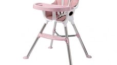 Scaun de masa transformabil Little Mom, multifunctional, cu tavita ajustabila, husa detasabila din piele ecologica, suport pentru picioare, dimensiune 75 x 53 x 83 cm, Elite Pink