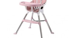 Scaun de masa transformabil Little Mom, multifunctional, cu tavita ajustabila, husa detasabila din piele ecologica, suport pentru picioare, dimensiune 75 x 53 x 83 cm, Elite Pink
