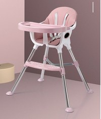 Scaun de masa transformabil Little Mom, multifunctional, cu tavita ajustabila, husa detasabila din piele ecologica, suport pentru picioare, dimensiune 75 x 53 x 83 cm, Elite Pink - 2