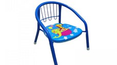 Scaun metalic pentru copii Novokids Little Chair Albastru, Sezut moale cu sunete, Interior si exterior, Dimensiuni 36x36x34 cm, Vopsea lucioasa