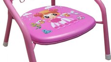 Scaun metalic pentru copii Novokids Little Chair Roz, Sezut moale cu sunete, Interior si exterior, Dimensiuni 36x36x34 cm, Vopsea lucioasa