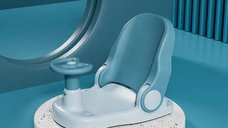 Scaunel de baie pentru copii Little Mom Car Blue cu design pliabil, ergonomic, volan de sustinere, spatar ajustabil in 3 unghiuri diferite, fixare cu ventuze, dimensiune 38 x 28.5 x 30.8 cm