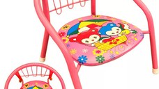 Scaunel pentru copii NiceKids cu cadru metalic, sezut moale, spatar ergonomic si picioare stabile cu protectie antiderapanta, inaltime 36 cm, Pink Bears