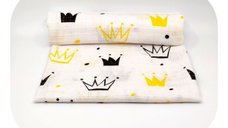Scutec din muselina tetra 70x80 cm model Crown Black  Yellow