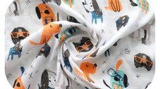 Scutec pentru bebelusi EgaKids, cu fibra din bambus, versatil, reutilizabil, dimensiune 60 x 60 cm, modelCute Dogs