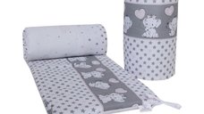 Set 2 aparatori laterale din bumbac pentru patut 120x60 cm Beberoyal Love Elephants Roz