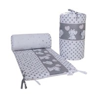 Set 2 aparatori laterale din bumbac pentru patut 120x60 cm Beberoyal Love Elephants Roz - 1