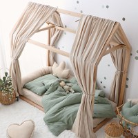 Set 2 baldachine muselina pentru pat tip casuta, Little Amy, Bej, 2x315 cm pentru pat 90x180 cm - 1