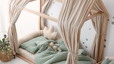 Set 2 baldachine muselina pentru pat tip casuta, Little Amy, Bej, 2x315 cm pentru pat 90x180 cm