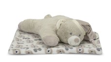 Set 2 piese, paturica moale 90 x 75 cm, pernuta in forma de ursulet 45 x 30 cm Poffy Beige 0 luni+