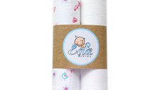 Set 2 scutece pentru bebelusi EgaKids, reutilizabile, cu fibra de bambus, dimensiune 70 x 80 cm, model Flowers