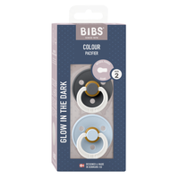 Set 2 suzete Bibs fosforescente Colour Glow Latex, tetina rotunda, 6 luni + IronBaby Blue - 1