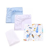 Set 3 cearsafuri bleu alb si model rachete si planete + protectie impermeabila patut 90x4050 cm - 2