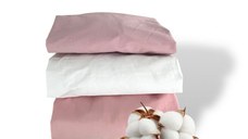 Set 3 cearsafuri din bumbac ranforce pentru pat copii, Deseda, cu elastic roata, dimensiune 90 x 200 cm, mix roz pudrat
