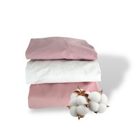 Set 3 cearsafuri din bumbac ranforce pentru pat copii, Deseda, cu elastic roata, dimensiune 90 x 200 cm, mix roz pudrat - 1