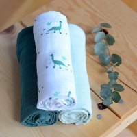 Set 3 museline Beaba bumbac organic 70x70 cm jurassic green - 3