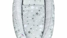Set 3 piese New Baby Baby Nest cu paturica si pernuta WhiteGrey stars
