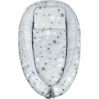 Set 3 piese New Baby Baby Nest cu paturica si pernuta WhiteGrey stars - 1