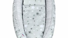 Set 3 piese New Baby Baby Nest cu paturica si pernuta WhiteGrey stars