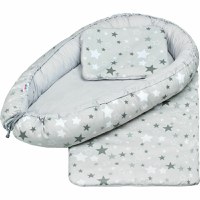 Set 3 piese New Baby Baby Nest cu paturica si pernuta WhiteGrey stars - 2