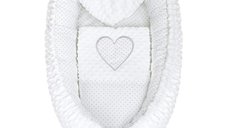 Set 3 piese New Baby Luxury Baby Nest cu paturica si pernuta in forma de inima Minky Heart White