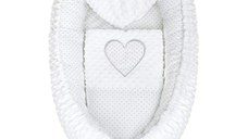 Set 3 piese New Baby Luxury Baby Nest cu paturica si pernuta in forma de inima Minky Heart White