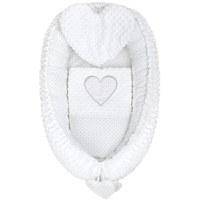 Set 3 piese New Baby Luxury Baby Nest cu paturica si pernuta in forma de inima Minky Heart White - 1