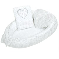Set 3 piese New Baby Luxury Baby Nest cu paturica si pernuta in forma de inima Minky Heart White - 2