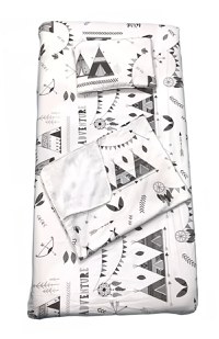 Set 3 piese paturica cu cearsaf si pernuta 120x60 cm Corturi de indian gri - 1