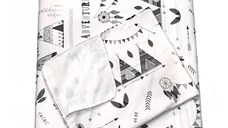 Set 3 piese paturica cu cearsaf si pernuta 120x60 cm Corturi de indian gri