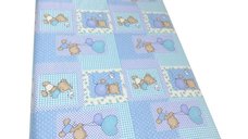 Set 3 piese paturica cu cearsaf si pernuta 120x60 cm Ursuleti Albastru