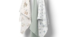 Set 3 scutece multifunctionale Bocioland Green 70x70 cm din muselina 100 bumbac,suprafata texturata,moale si absorbanta