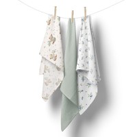 Set 3 scutece multifunctionale Bocioland Green 70x70 cm din muselina 100 bumbac,suprafata texturata,moale si absorbanta - 1