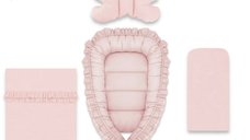 Set 4 in 1 Cosulet bebelus MimiNu Baby Cocoon 90x50 cm Colectia Royal Powder Pink
