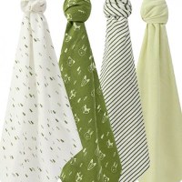 Set 4 paturici subtiri din bumbac pentru bebelusi unisex Verde - 2