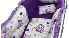 Set 6 protectii laterale pentru patut 120x60 cm Bufnite violet