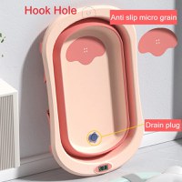Set cadita pliabila pentru copii Little Mom Dino Pink, cu pernuta bebelusi detasabila, termometru display digital incorporat, dop scurgere, picioruse antiderapante, design ergonomic,80 x 50 x 24 cm - 4
