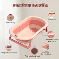 Set cadita pliabila pentru copii Little Mom Dino Pink, cu pernuta bebelusi detasabila, termometru display digital incorporat, dop scurgere, picioruse antiderapante, design ergonomic,80 x 50 x 24 cm - 5