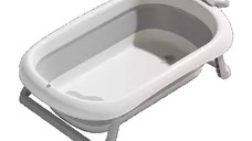 Set Cadita pliabila pentru copii, Little Mom Royal Grey, termometru incorporat si suport anatomic cu tetiera inclus, dimensiune 24 x 92 x 51 cm